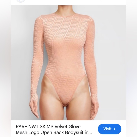 SKIMS Tops - SKIMS logo flocked Velvet Mesh Bodysuit with gloves nwt mesh sheer Kim kardasian